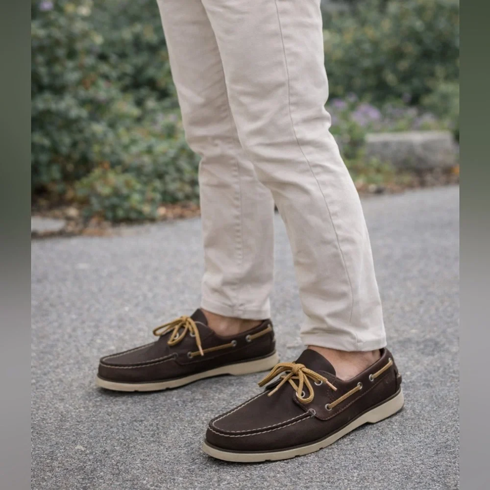 Sperry Men’s Brown Leather Boat Shoes Size 7.5M Classic Moc Toe Deck Shoes
